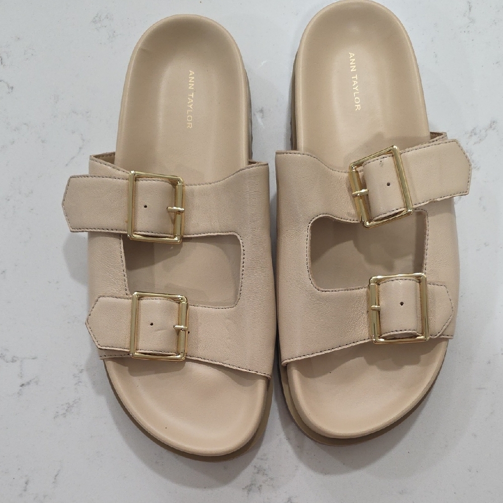 NWOT Ann Taylor Weekend Collection Double Buckle Leather Sport Sandals
